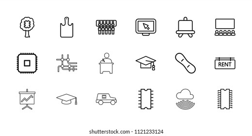 Board icon. collection of 18 board outline icons such as graduation cap, cpu, cpu in tree, classroom, display pointer, spu, rent tag. editable board icons for web and mobile.