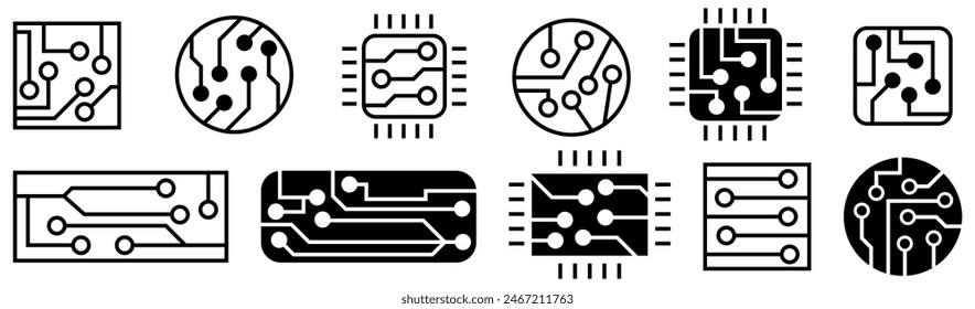 Сircuit board icon collection .Technology icon collection . Electronic tech icon . Vector