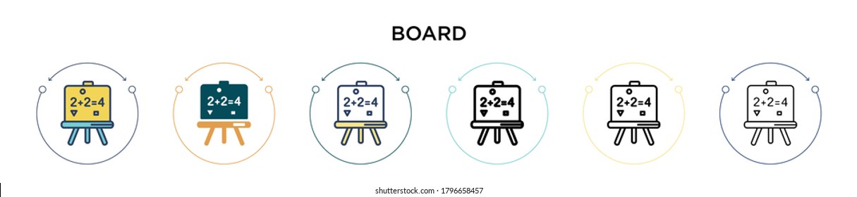 Board icon in filled, thin line, outline and stroke style. Vector illustration of two colored and black board vector icons designs can be used for mobile, ui, web