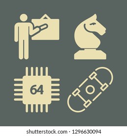board icon set with chess horse, teacher and skateboard vector illustration