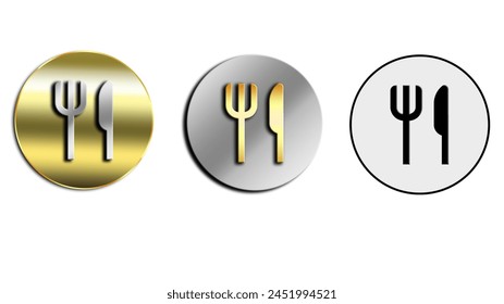 Conjunto de iconos de Tablero. Contiene Ilustración vectorial de iconos de oro y plata, tenedor y cuchillo.