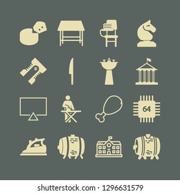 board icon set with iron, school desk and books and chess horse vector illustration