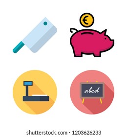 board icon set. vector set about tools and utensils, cleaver, piggy bank and blackboard icons set.