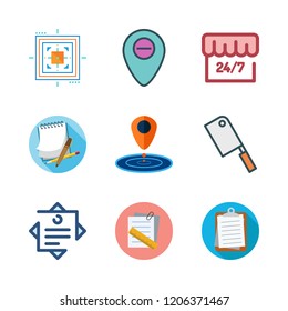 board icon set. vector set about placeholder, notes, aim and note icons set.