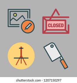 board icon set. vector set about closed, easel, photo and butcher icons set.