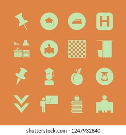 board icon. board vector icons set books and apple, teacher at blackboard, kitchen and push pin