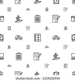 board icons pattern seamless white background. Included editable outline check list, checklist, clipboard with chart, surfing, CPU in car icons. board icons for web and mobile.