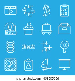 Board icons set. set of 16 board outline icons such as board, clipboard, electric circuit, windsurfing, teacher, box, cpu in tree, cpu, check list