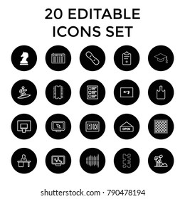 Board icons. set of 20 editable outline board icons such as horse chess, arrival table, digging man, blackboard x+y. best quality board elements in trendy style.