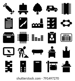Board icons. set of 25 editable filled board icons such as board, teacher, domino, skate, cpu, display pointer, equalizer, checklist, cpu, arrival table, digging man, box