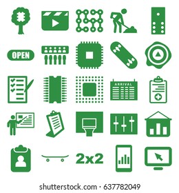 Board icons set. set of 25 board filled icons such as arrival table, clipboard, digging man, arrow up, check list, medical clipboard, sliders, open, chip, skateboard
