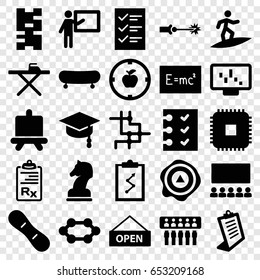 Board icons set. set of 25 board filled icons such as board, ironing table, clipboard, arrow up, checklist, open plate, horse chess, surfing, electric circuit, apple target