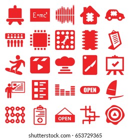 Board icons set. set of 25 board filled icons such as board, clipboard, arrow up, movie clapper, medical clipboard, equalizer, checklist, open, cpu, windsurfing, teacher