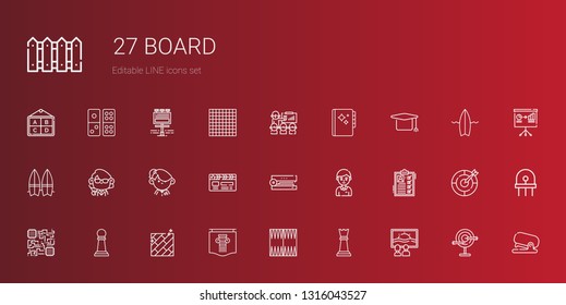 board icons set. Collection of board with canvas, chess piece, backgammon, poster, floor, pawn, cpu, list, student, stapler, clapperboard, teacher. Editable and scalable board icons.