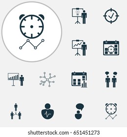 Board Icons Set. Collection Of Project Presentation, Conversation, Personal Character And Other Elements. Also Includes Symbols Such As Goals, Goal, Conversation.