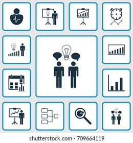 Board Icons Set. Collection Of Solution Demonstration, Reminder, Report Demonstration And Other Elements. Also Includes Symbols Such As Improvement, Project, Brainstorming.
