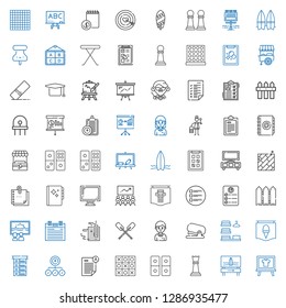 board icons set. Collection of board with surfboard, chess piece, domino, tic tac toe, exam, task, list, poster, laundry, stapler, student. Editable and scalable board icons.