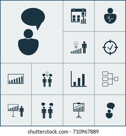 Board Icons Set. Collection Of System Structure, Co-Working, Company Statistics And Other Elements. Also Includes Symbols Such As Bar, Project, Connection.