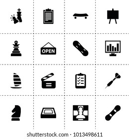 Board icons. vector collection filled board icons. includes symbols such as checkmate, list, horse chess, clipboard, chart on display. use for web, mobile and ui design.