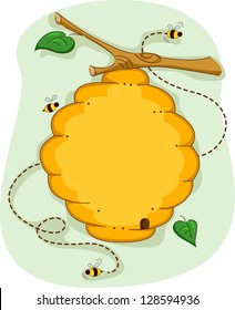 Board Illustration of a Beehive Surrounded by Bees