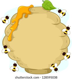 Board Illustration of a Beehive Surrounded by Bees