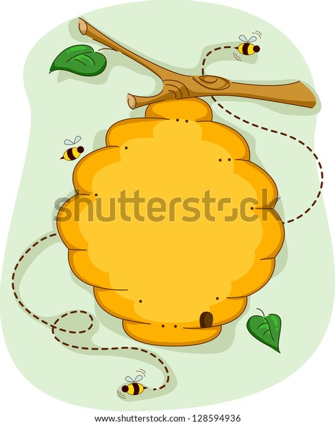 ミツバチに囲まれた蜂の巣のボードイラスト のベクター画像素材 ロイヤリティフリー