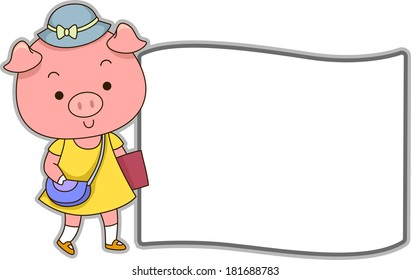 Board Illustration Featuring a Cute Female Pig All Dressed Up for School
