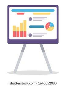 Board with information on it isolated on white background. Financial diagrams for business report or appointment. Presentation of strategy and plan on graphics. Vector illustration in flat style