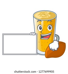 With board lassi mango in a cartoon glass
