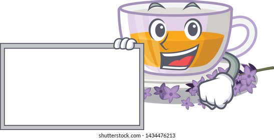 With board lavender tea in the mascot shape