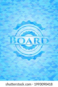Emblema azul claro de la placa con fondo de estilo ecológico de mosaico. 