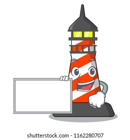 With board lighthouse character cartoon style