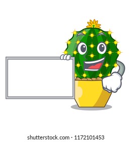 With board mammillaria cactus planted in a cartoon pot