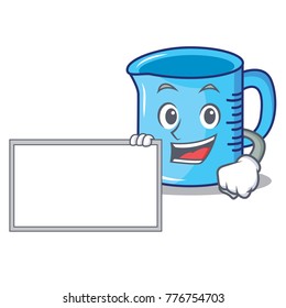 With board measuring cup character cartoon