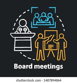 Board meetings chalk concept icon. Conference, seminar, business training idea. Corporate presentation. Teamwork, team building. Vector isolated chalkboard illustration