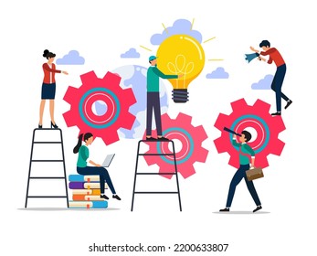 Los miembros de la Junta están ayudando a innovar. Planifique una estrategia para impulsar la empresa. hacer que el negocio se ejecute correctamente. ilustración plana.