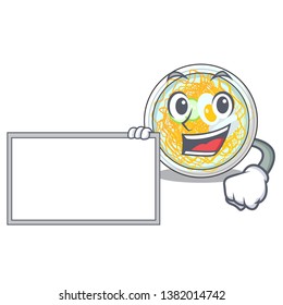 With board naengmyeon served on a mascot board