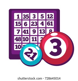 Board with numbers and numberd balls for bingo game