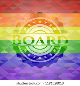 Board on mosaic background with the colors of the LGBT flag