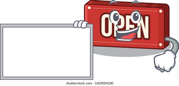 With board open sign in the mascot shape