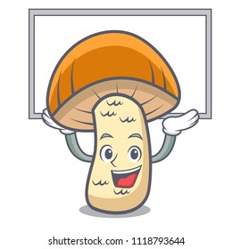 Up board orange cap boletus mushroom character cartoon