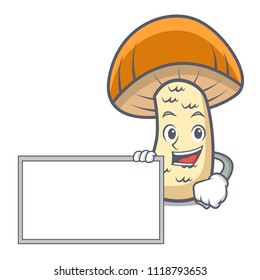With board orange cap boletus mushroom character cartoon