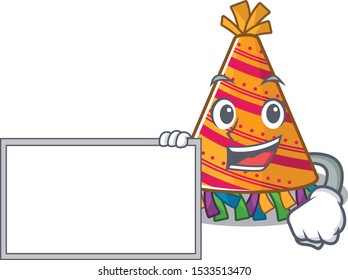 With board party hat character isolated in cartoon