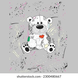 board patched bear pattern colorful