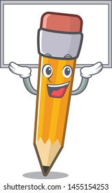 Up board pencil cartoon above the a notebooks