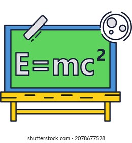 Board With Physics Formula Icon. School Science Study And Education Vector. Einstein Equation On Chalkboard