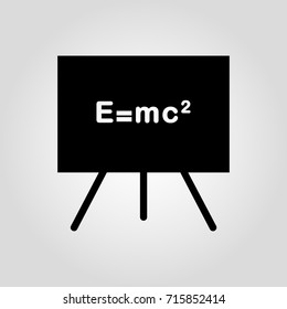 Board with physics problem icon. Whiteboard icon. Education, physics, training, school or solution concept. Equation or special relativity icon 