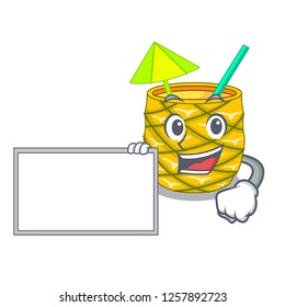 With board pineapple juice garnished with on cartoon