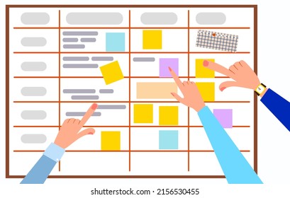A board of planning, diagrams and tasks with stickers.