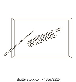 Board with a pointer and chalk icon in outline style isolated on white background. Write and draw symbol vector illustration